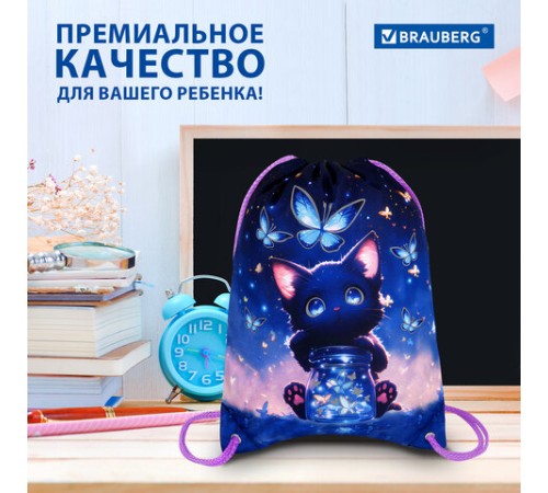 Мешок для обуви BRAUBERG PREMIUM, карман, подкладка, светоотражайка, 43х33 см, 