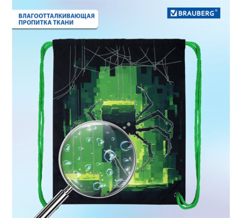 Мешок для обуви BRAUBERG PREMIUM, карман, подкладка, светоотражайка, 43х33 см, 