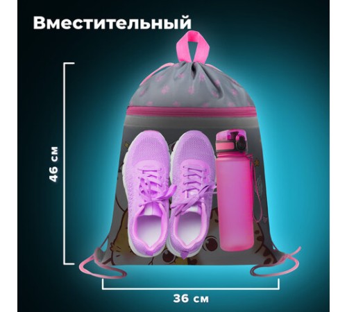 Мешок для обуви BRAUBERG, с петлей, светоотражающая полоса, 2 отделения, 46х36 см, 