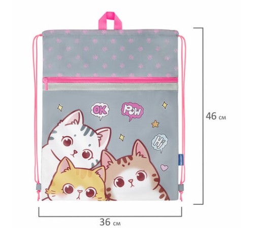 Мешок для обуви BRAUBERG, с петлей, светоотражающая полоса, 2 отделения, 46х36 см, 