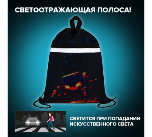 Мешок для обуви BRAUBERG, с петлей, светоотражающая полоса, 2 отделения, 46х36 см, 