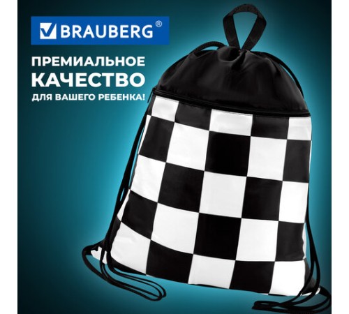 Мешок для обуви BRAUBERG БОЛЬШОЙ, с ручкой, карман на молнии, сетка, 49х41 см, 
