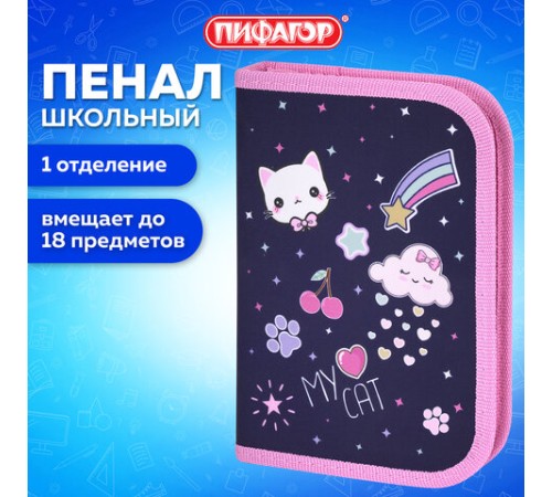 Пенал ПИФАГОР, 1 отделение, полиэстер, 19х13 см, 