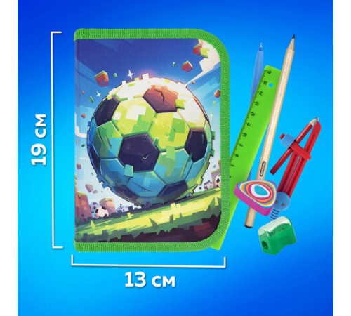 Пенал ПИФАГОР, 1 отделение, 1 откидная планка, полиэстер, 19х13 см, 