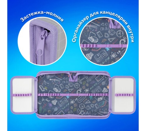 Пенал ПИФАГОР, 1 отделение, 2 откидные планки, полиэстер, 20х14 см, 