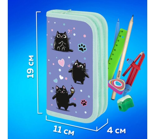 Пенал ПИФАГОР, 2 отделения, ламинированный картон, 19х11 см, 