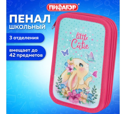 Пенал ПИФАГОР, 3 отделения, ламинированный картон, 19х11 см, 