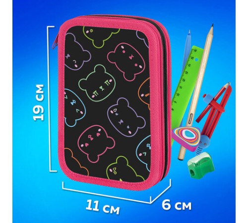 Пенал ПИФАГОР, 3 отделения, ламинированный картон, 19х11 см, 