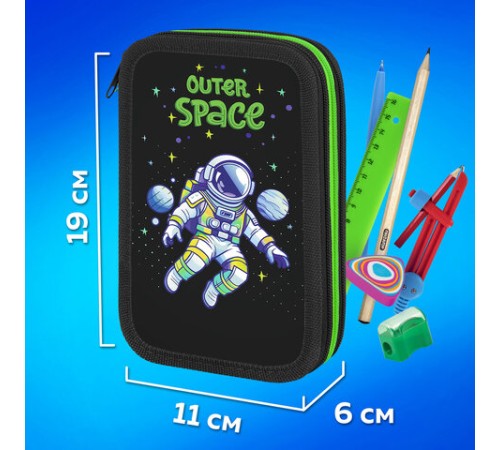 Пенал ПИФАГОР, 3 отделения, ламинированный картон, 19х11 см, 