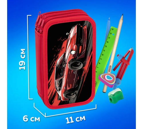 Пенал ПИФАГОР, 3 отделения, ламинированный картон, 19х11 см, 