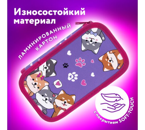 Пенал ЮНЛАНДИЯ, 2 отделения, картон с эффектом soft-touch, 19х11 см, 