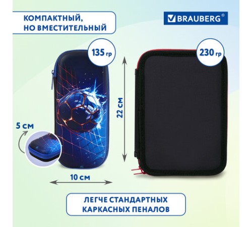 Пенал BRAUBERG, 1 отделение, 1 откидная планка, EVA, 22х10х5 см, 