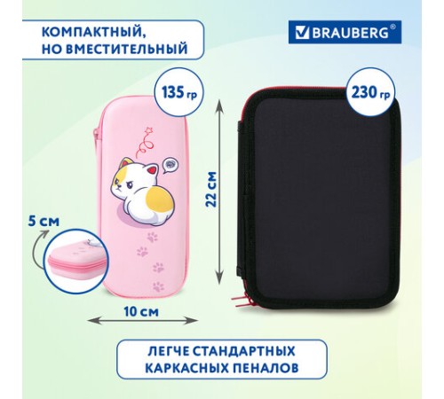 Пенал BRAUBERG, 1 отделение, 1 откидная планка, EVA, 22х10х5 см, 