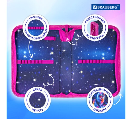Пенал BRAUBERG, 1 отделение, полиэстер, 21х14 см, 
