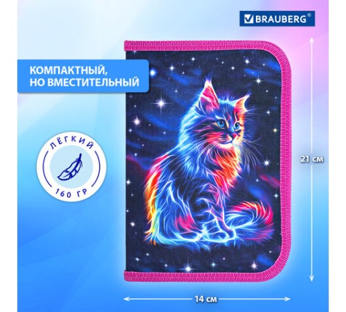 Пенал BRAUBERG, 1 отделение, полиэстер, 21х14 см, 