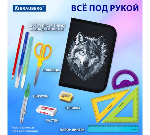 Пенал BRAUBERG, 1 отделение, полиэстер, 21х14 см, 