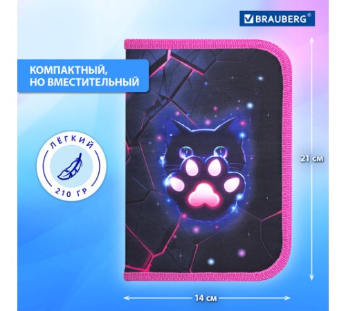 Пенал BRAUBERG, 1 отделение, 1 откидная планка, полиэстер, 21х14 см, 