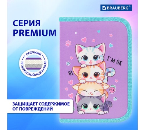 Пенал BRAUBERG, 1 отделение, 1 откидная планка, полиэстер, 21х14 см, 