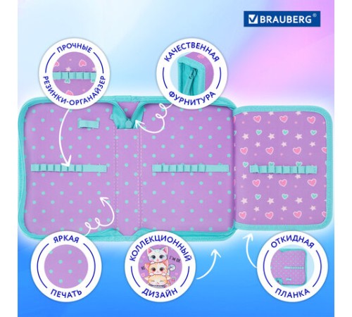 Пенал BRAUBERG, 1 отделение, 1 откидная планка, полиэстер, 21х14 см, 