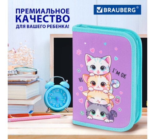 Пенал BRAUBERG, 1 отделение, 1 откидная планка, полиэстер, 21х14 см, 