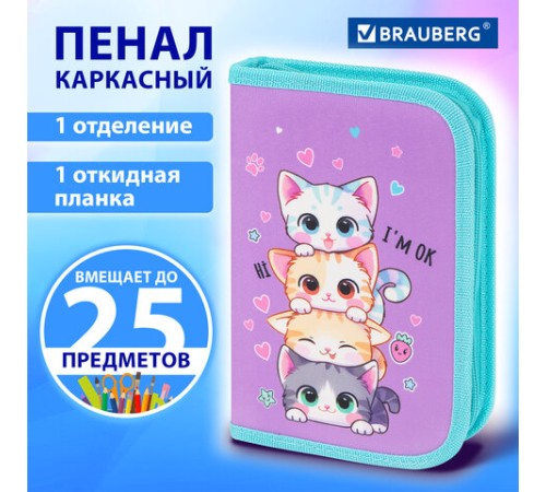 Пенал BRAUBERG, 1 отделение, 1 откидная планка, полиэстер, 21х14 см, 