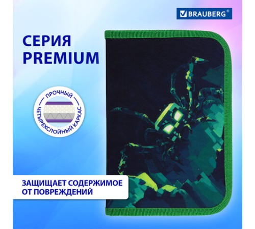 Пенал BRAUBERG, 1 отделение, 1 откидная планка, полиэстер, 21х14 см, 