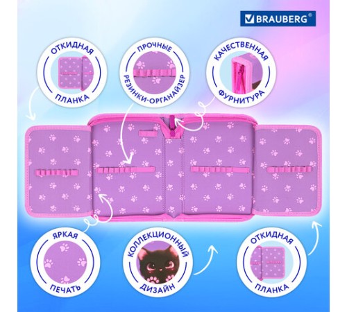 Пенал BRAUBERG, 1 отделение, 2 откидные планки, полиэстер, 21х14 см, 