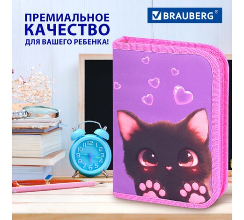 Пенал BRAUBERG, 1 отделение, 2 откидные планки, полиэстер, 21х14 см, 