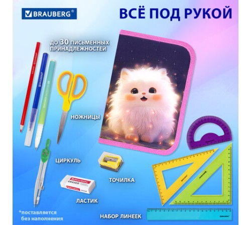 Пенал BRAUBERG, 1 отделение, 2 откидные планки, полиэстер, 21х14 см, 