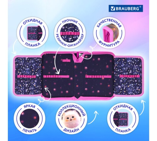 Пенал BRAUBERG, 1 отделение, 2 откидные планки, полиэстер, 21х14 см, 