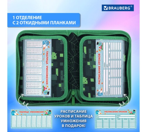 Пенал BRAUBERG, 1 отделение, 2 откидные планки, полиэстер, 21х14 см, 