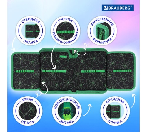 Пенал BRAUBERG, 1 отделение, 2 откидные планки, полиэстер, 21х14 см, 