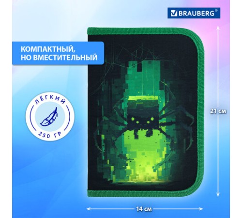 Пенал BRAUBERG, 1 отделение, 2 откидные планки, полиэстер, 21х14 см, 