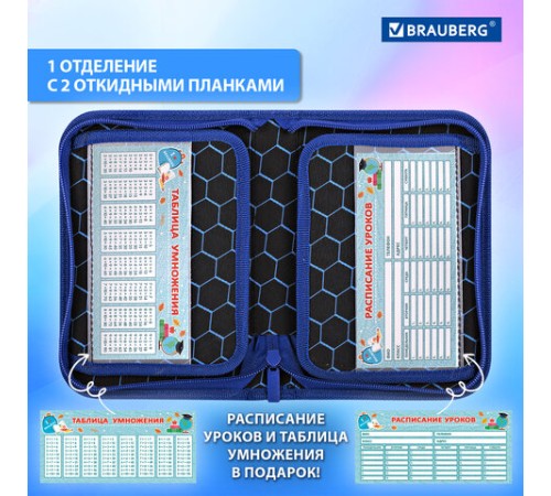 Пенал BRAUBERG, 1 отделение, 2 откидные планки, полиэстер, 21х14 см, 