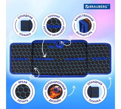 Пенал BRAUBERG, 1 отделение, 2 откидные планки, полиэстер, 21х14 см, 