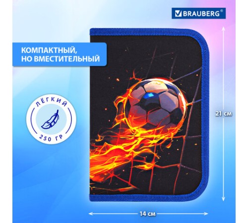 Пенал BRAUBERG, 1 отделение, 2 откидные планки, полиэстер, 21х14 см, 