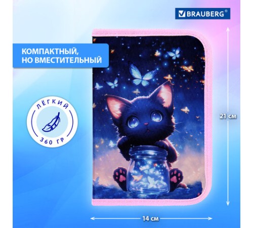 Пенал BRAUBERG с наполнением, 1 отделение, 1 откидная планка, 24 предмета, 21х14 см, 