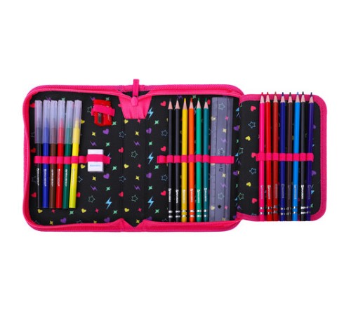 Пенал BRAUBERG с наполнением, 1 отделение, 1 откидная планка, 24 предмета, 21х14 см, 