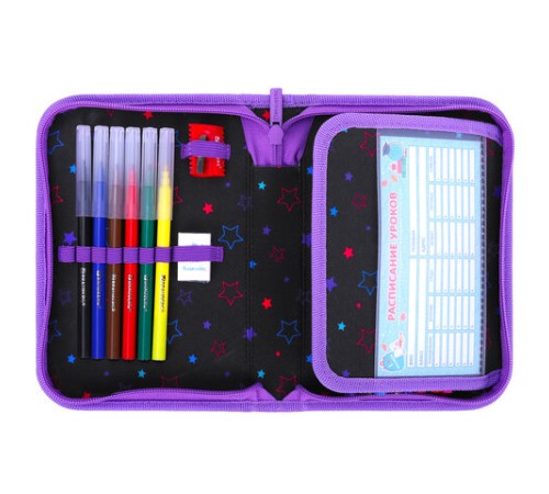 Пенал BRAUBERG с наполнением, 1 отделение, 1 откидная планка, 24 предмета, 21х14 см, 