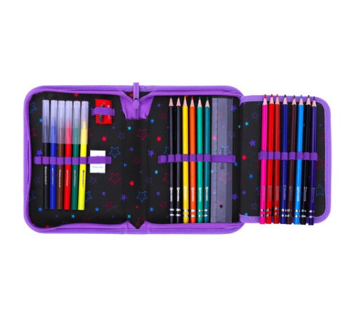 Пенал BRAUBERG с наполнением, 1 отделение, 1 откидная планка, 24 предмета, 21х14 см, 