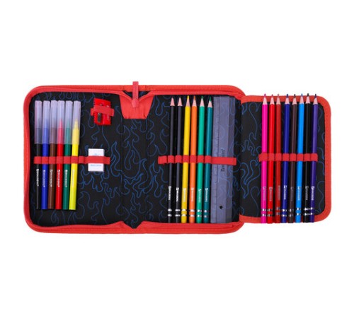 Пенал BRAUBERG с наполнением, 1 отделение, 1 откидная планка, 24 предмета, 21х14 см, 