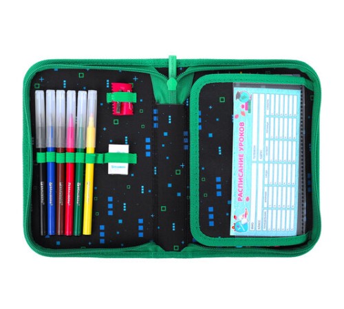 Пенал BRAUBERG с наполнением, 1 отделение, 1 откидная планка, 24 предмета, 21х14 см, 