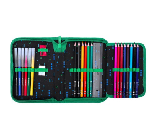 Пенал BRAUBERG с наполнением, 1 отделение, 1 откидная планка, 24 предмета, 21х14 см, 