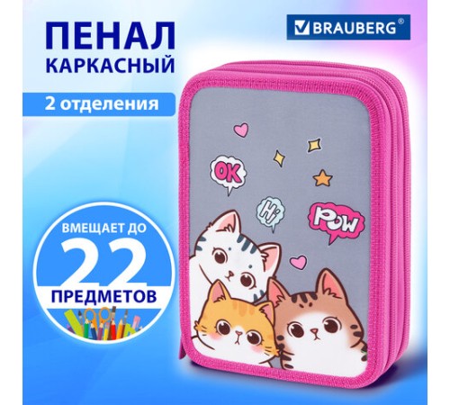 Пенал BRAUBERG, 2 отделения, полиэстер, 21х14 см, 