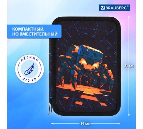 Пенал BRAUBERG, 2 отделения, полиэстер, 21х14 см, 