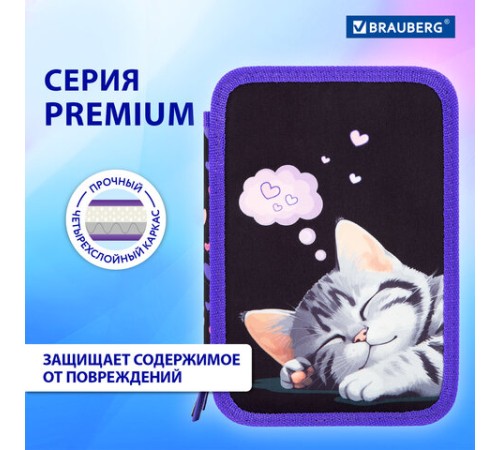 Пенал BRAUBERG, 3 отделения, полиэстер, 21х14 см, 