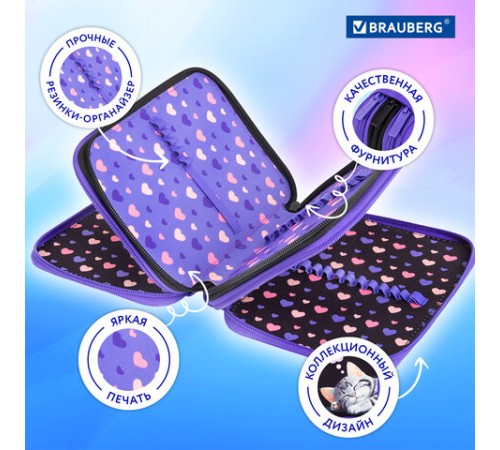 Пенал BRAUBERG, 3 отделения, полиэстер, 21х14 см, 