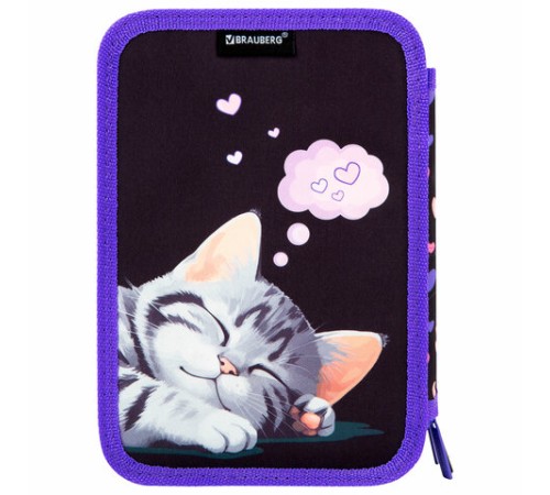 Пенал BRAUBERG, 3 отделения, полиэстер, 21х14 см, 