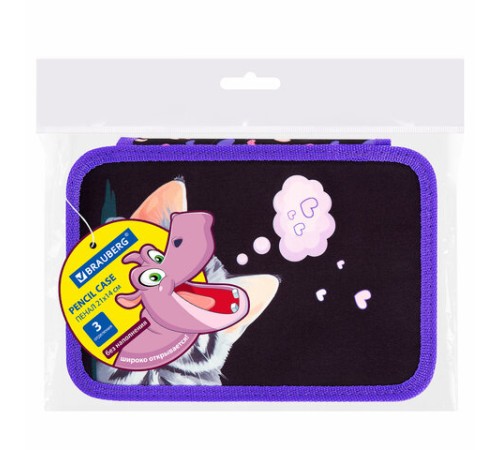 Пенал BRAUBERG, 3 отделения, полиэстер, 21х14 см, 