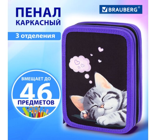 Пенал BRAUBERG, 3 отделения, полиэстер, 21х14 см, 